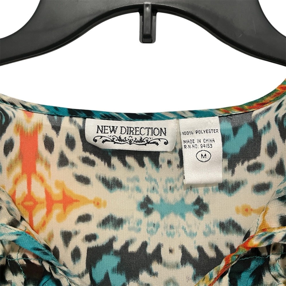 New Direction Medium Long Sleeve Multicolor Sheer Blouse V Neck Stretch - Picture 2 of 9